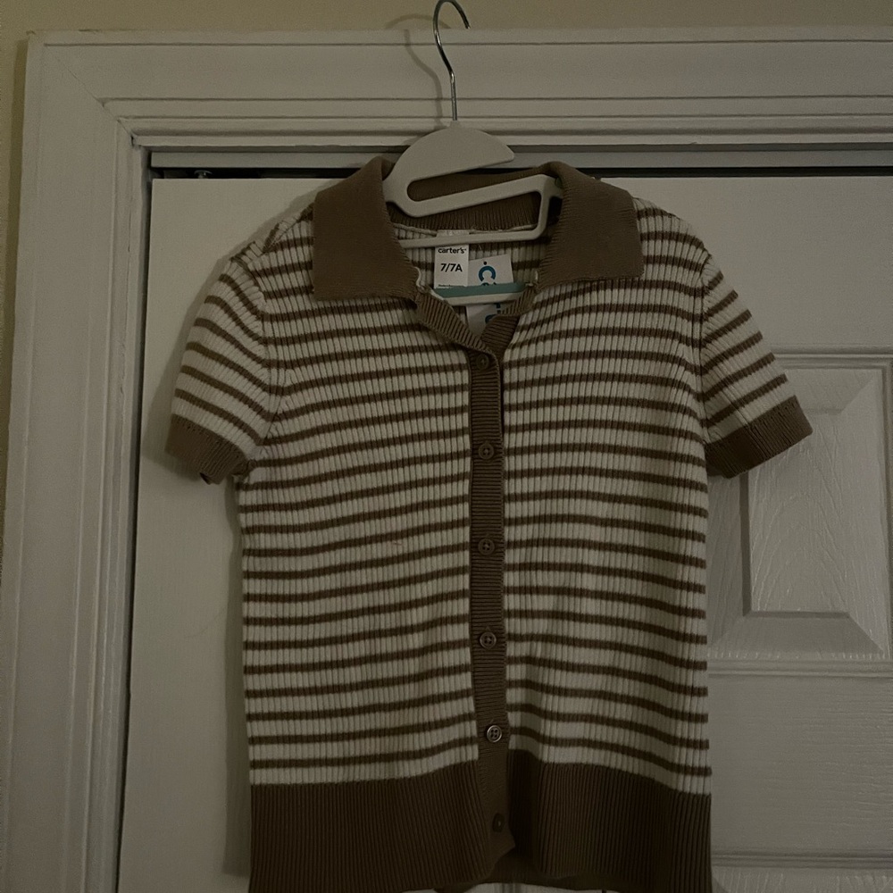 Carter's Brown and White Striped Cardigan